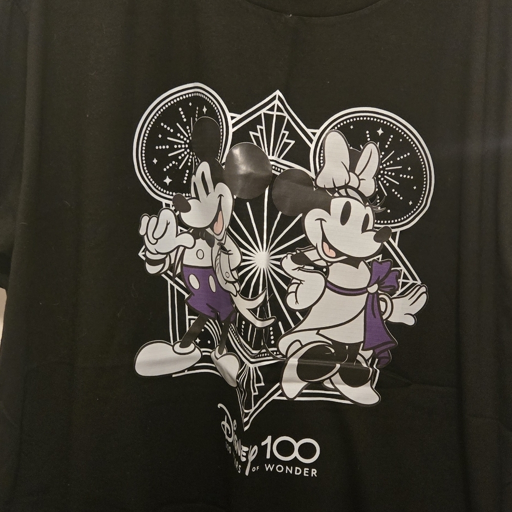 Disney Black T-Shirt with Mickey and Minnie in Purple Accents